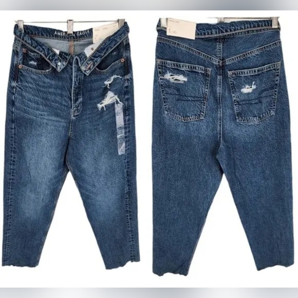 Navy Uneven Raw Hem Jeans main image 1